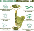 Kit Massagem Facial Premium com Rolo de Jade Verde, Pedra Gua Sha e Escova para Drenagem Linfática
