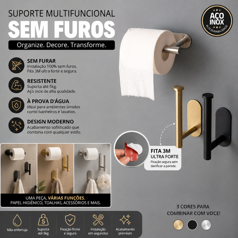 Porta Rolo de Papel Higiênico em Aço Inoxidável