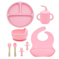 Kit 8pçs Talheres de Silicone p/ Bebê c/ Ventosa, Colher, Garfo, Canudo e Babador Infantil