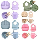 Kit 8pçs Talheres de Silicone p/ Bebê c/ Ventosa, Colher, Garfo, Canudo e Babador Infantil