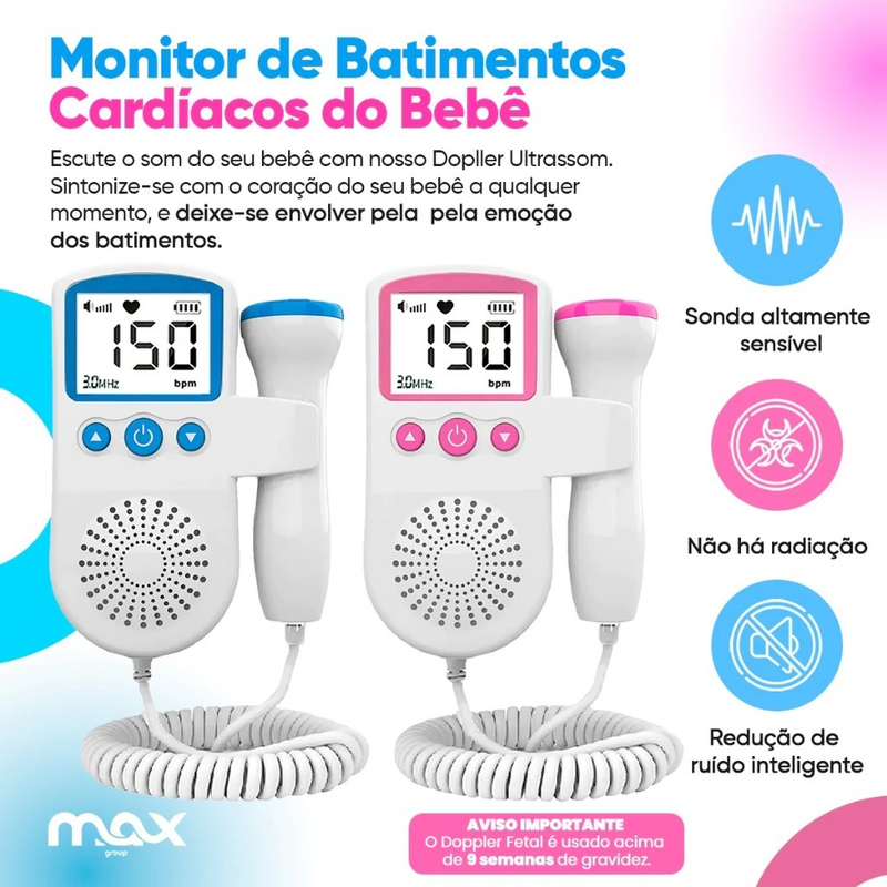 Monitor Fetal Doppler Ultrassom Ouvir Batimentos Bebe