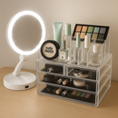 Organizador Acrílico 4 Gavetas: Make e Cosméticos, Maquiagem 16 Cavidades p/Organização Completa + Espelho LED