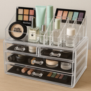 Organizador Acrílico 4 Gavetas: Make e Cosméticos, Maquiagem 16 Cavidades p/Organização Completa + Espelho LED