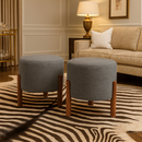 Puffs de Linho Decorativo Decoração Redondo Estofado Confortável Luxo Sala de Estar Escritório