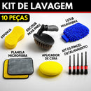 Kit 10 Peças Lavagem Automotiva Esponja + Escova de Pneu + Flanela + Aplicador de Cera + Luva Microfibra + Kit Pincel