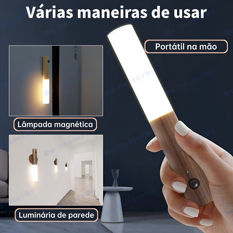 kit 2 Luminária Luz Led Recarregável Sensor de Movimento Arandela de Madeira Minimalista Para Mesa Parede
