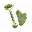Kit Massagem Facial Premium com Rolo de Jade Verde, Pedra Gua Sha e Escova para Drenagem Linfática