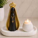 Kit Escultura Nossa Senhora Aparecida Bandeja Vela Coroa Minimalista Decorativa 14cm Quarto Sala Rack Escritório