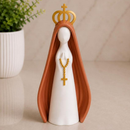 Kit Escultura Nossa Senhora Aparecida Bandeja Vela Coroa Minimalista Decorativa 14cm Quarto Sala Rack Escritório