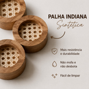 Cabideiro de Parede Redondo em MDF com Palha Sintética KIT COM 3 PEÇAS