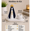 Kit Escultura Nossa Senhora Aparecida Bandeja Vela Coroa Minimalista Decorativa 14cm Quarto Sala Rack Escritório