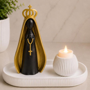 Kit Escultura Nossa Senhora Aparecida Bandeja Vela Coroa Minimalista Decorativa 14cm Quarto Sala Rack Escritório