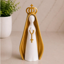 Kit Escultura Nossa Senhora Aparecida Bandeja Vela Coroa Minimalista Decorativa 14cm Quarto Sala Rack Escritório