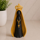 Kit Escultura Nossa Senhora Aparecida Bandeja Vela Coroa Minimalista Decorativa 14cm Quarto Sala Rack Escritório