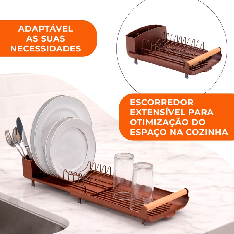 Escorredor de Louca Pratos Talheres Pia Cozinha Bandeja Retratil Slim Compacto Eco Design Preto