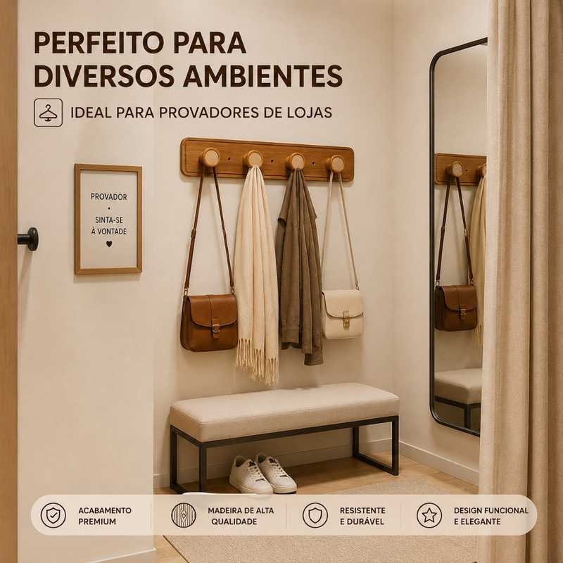 Cabideiro de Parede Boho com Palha Indiana para Quartos/Salas/Loja de Roupas- Provadores