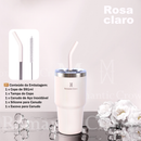 Romantic Crown Copo Térmico Inox Portátil 1200ml/1.2L com Tampa e Canudo Garrafa Térmica Inoxidável