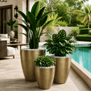 Kit Conjunto 3 Vasos para Plantas e Flores Grande Coluna Escovado Moderno Luxo P+M+G Polietileno Decorativo Sala Jardim