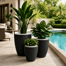 Kit Conjunto 3 Vasos para Plantas e Flores Grande Coluna Escovado Moderno Luxo P+M+G Polietileno Decorativo Sala Jardim