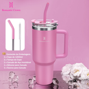 Romantic Crown Copo Térmico Inox Portátil 1200ml/1.2L com Tampa e Canudo Garrafa Térmica Inoxidável