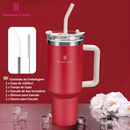 Romantic Crown Copo Térmico Inox Portátil 1200ml/1.2L com Tampa e Canudo Garrafa Térmica Inoxidável