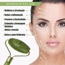 Kit Massagem Facial Premium com Rolo de Jade Verde, Pedra Gua Sha e Escova para Drenagem Linfática