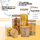 Kit Com 5 Potes Vidro Com Tampa Bambu
