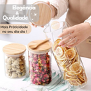 Kit Com 5 Potes Vidro Com Tampa Bambu Super Vedação hermético Conjunto porta mantimento