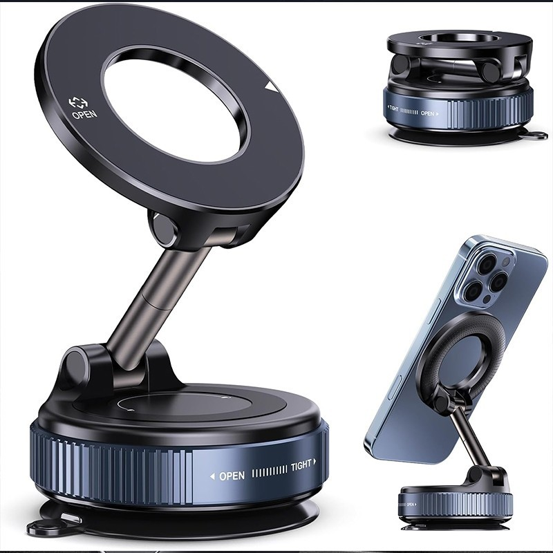 Suporte Magnético 360° para Celular Carro, Base a Vácuo Ajustável, Dobrável Universal e Seguro