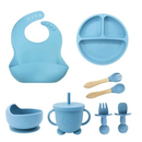Kit 8pçs Talheres de Silicone p/ Bebê c/ Ventosa, Colher, Garfo, Canudo e Babador Infantil