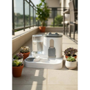 Alimentador E Bebedouro Elevado Automático 2 Em 1 Cinza E Branco Com Visor De Ração Para Pets Design Moderno E Compacto