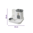 Alimentador E Bebedouro Elevado Automático 2 Em 1 Cinza E Branco Com Visor De Ração Para Pets Design Moderno E Compacto