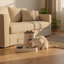 Alimentador E Bebedouro Elevado Automático 2 Em 1 Cinza E Branco Com Visor De Ração Para Pets Design Moderno E Compacto