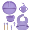 Kit 8pçs Talheres de Silicone p/ Bebê c/ Ventosa, Colher, Garfo, Canudo e Babador Infantil