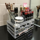 Organizador Acrílico 4 Gavetas: Make e Cosméticos, Maquiagem 16 Cavidades p/Organização Completa + Espelho LED